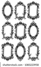 Vintage mirror frames set. Vector collection of round and square vintage frames, design element