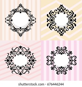 Vintage mirror frames set. Vector collection of round and square vintage frames, design elements