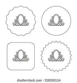 Vintage mirror icon. Retro decoration sign. Flat circle, star and emblem buttons. Labels design. Vector