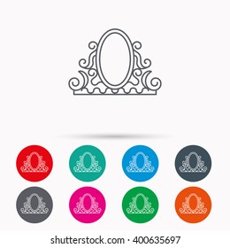Vintage mirror icon. Retro decoration sign. Linear icons in circles on white background.
