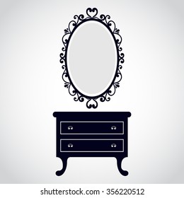 vintage mirror oval and vintage table