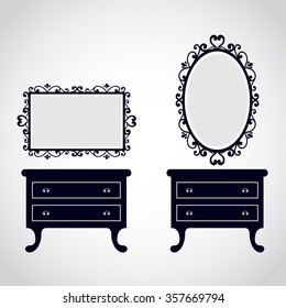vintage mirror and vintage table and vintage mirror oval