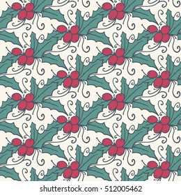 Vintage Mistletoe Seamless Pattern. Great for Christmas projects, wrapping paper, backgrounds or printed on fabric or textile.