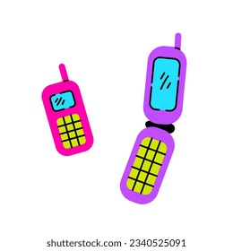 Ilustración vectorial de telefonía móvil vintage. Conjunto de varios teléfonos móviles de los 90. Símbolo de conexión vintage simple de estilo plano