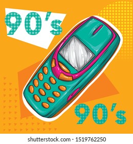 Vintage mobile phone. The old pipe. Vector illustration for a card or poster, print for clothes. Fashion & Style.