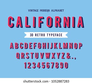 Vintage Modern Alphabet. 3d Retro Typeface.