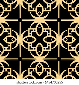 Vintage modern art deco abstract geometric seamless golden pattern. Print for textile, wallpaper, wrapping.