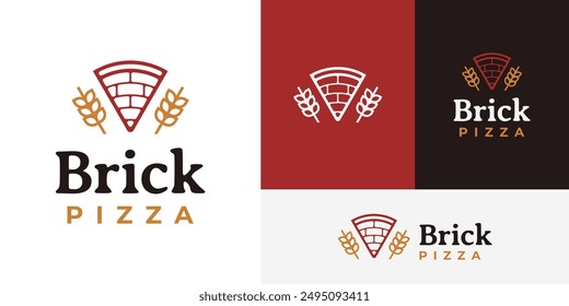 Vintage Modern Brick Oven Stove Pizza Flour Wheat Logo Design Branding Template