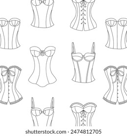 Vintage and modern corsets collection, vector seamless pattern line background   