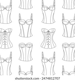 Antiguas y corsés modernos colección, Vector sin patrón de fondo de línea   