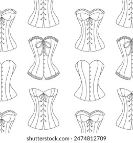 Vintage and modern corsets collection, vector seamless pattern line background   