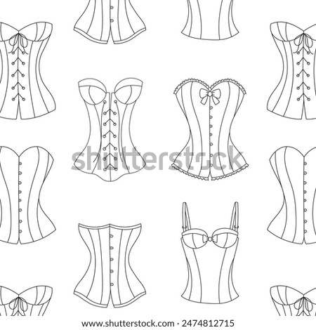 Vintage and modern corsets collection, vector seamless pattern line background   