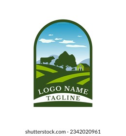 Vintage modern farm logo template. Farm and ranch logo template.
agriculture logo design. barn and farmer landscape logo

