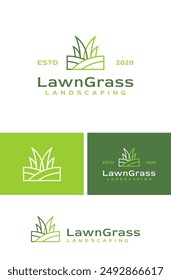 Vintage Modern Grass Landscape Lawn Yard Park Care Logo Design Branding Template