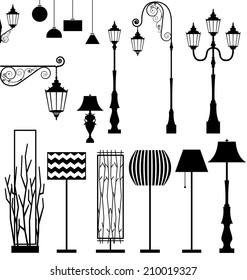 Vintage and modern  lamp vector set