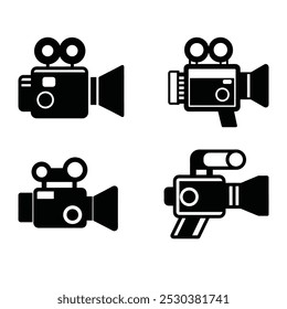 vintage and modern manpad video camera and movie camera silhouette vector set of four