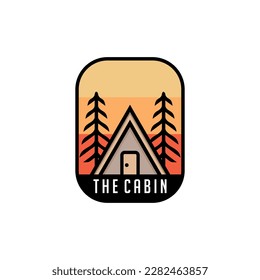 Vintage modern outdoor badge emblem patch cabin in nature logo icon vector, cottage hut cabin logo template on white background