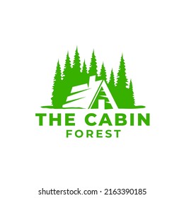 Vintage modern outdoor emblem with Mountain view and cabin house in forest logo icon vector template