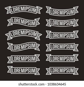 Vintage modern ribbon set, retro logo design elements. White stylized chalk drawed banners on black background.