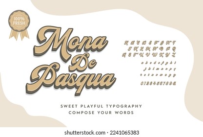 Vintage modern script font effect with highlight and shadow, stylish lettering font and number. Vector illustration