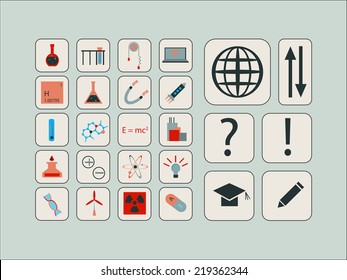 Vintage modern set of icons of science for web and mobile. Vector illustration.