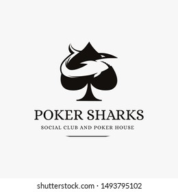 vintage modern Shark and poker logo template on white background