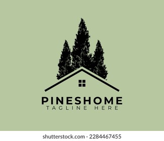 vintage modern simple pine house roof negative space logo