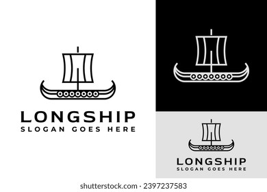 Vintage Modern Viking Longship Sail Boat Warrior Logo Design Branding Template