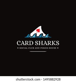 Vintage Modern Wave and Poker Card as Shark Fin Logo Logo Vector on Black Background