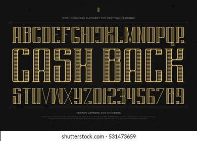 vintage money alphabet letters and numbers. vector font type design. golden lettering symbols. stylized, business typesetting. currency classic typeface template