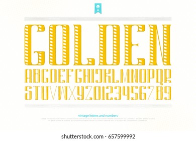 vintage money alphabet letters and numbers. vector, retro font type design. golden lettering symbols. stylized typesetting. classic typeface template