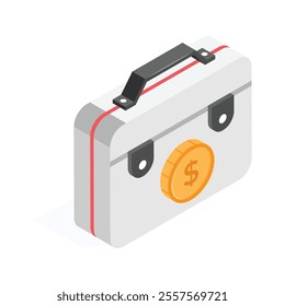 Vintage money case, isometric icon of cash suitcase