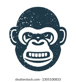 Vintage monkey head logo. Grunge ape vector logo. Retro hand drawn illustration of a monkey head.