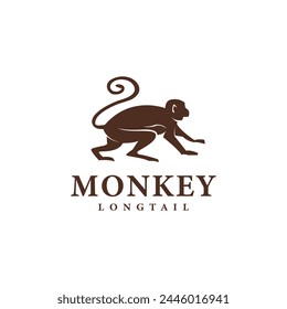 vintage monkey long tail silhouette logo design illustration