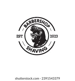 vintage monkey mascot barbershop logo design vector illustration