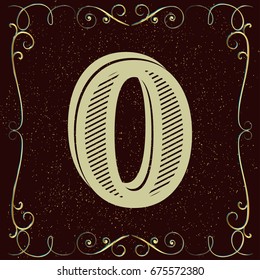 vintage mono font and golden floral label design alphabet named 0