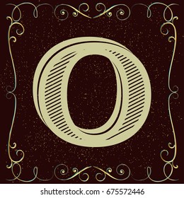 vintage mono font and golden floral label design alphabet named o