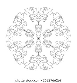Vintage monochrime mandala template coloring book page. Easy Mandala Coloring Book Pages for Adults to Relax, Experiences Give Relief. Resizeable Vector File