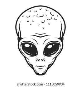 Vintage monochrome alien face concept isolated vector illustration