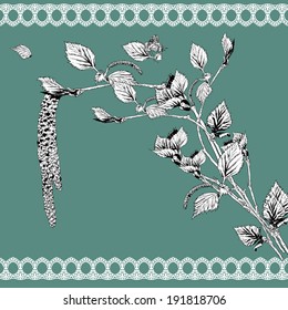 Vintage Monochrome Background with Birch Twigs  Vector Design element.