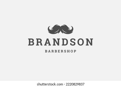 Vintage monochrome barbershop emblem male twisted mustache logo design template with place for text vector illustration. Retro barber beauty haircut shaver salon premium quality emblem mark label