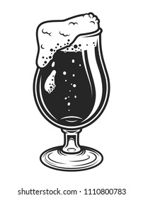 Vintage monochrome beer glass concept with foam isolated vector illustration