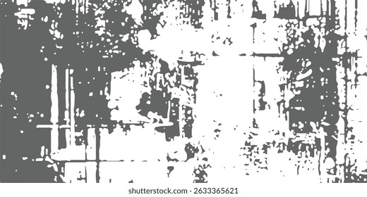 Vintage monochrome black and white grunge texture. The pattern of ink spots, splashe, Destroyed crumbled plaster on aged painted brushed surface. Shabby exterior city putty. Rough grunge chipped edges