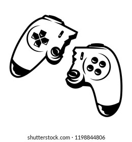 Vintage monochrome broken wireless joystick isolated vector illustration