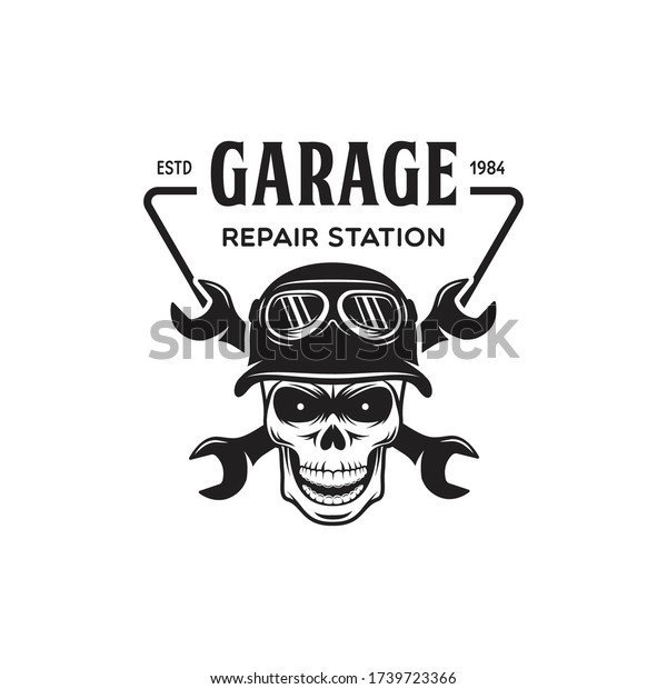 Vintage monochrome car repair service\
template, emblem, label, badge, logo. Service station auto parts\
tires shop mechanic on duty. Vector\
illustration.