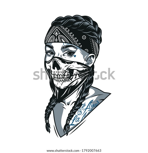 Vintage Monochrome Concept Chicano Girl Tattoos Stock Vector (Royalty ...