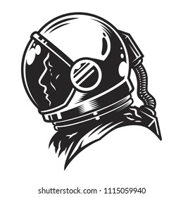 Vintage monochrome cosmonaut profile view template in space suit isolated vector illustration