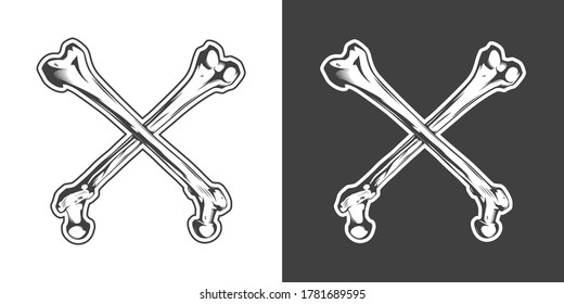 Vintage monochrome crossbones. Isolated vector illustration template