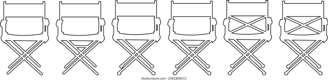 Vintage monochrome Director Chair icon set, use in video production or movie and cinema industry, Movie Clapper. Mockup, isolated on transparent background, doodle drawing elements graphic design