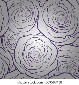 Vintage monochrome dog rose pattern. Flower background. Abstract violet roses sketch. Flower card with dog rose silhouette. Hand drawn flower seamless pattern. Wild rose design.